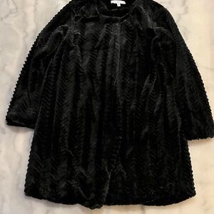 Fever Black Teddy Herringbone Pattern Faux Fur Coat Jacket